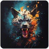 Warren Reed - Designer Splashart Angry Hyena Face Coasters - Set of 4 in Blue