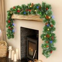 Marco Paul Christmas Artificial Garland Decoration Snow Dusted LED 9ft in Green