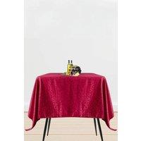 Neel Blue 90" x 90" Square Damask Table, Overlay Branch Swirl Pattern Dinner Table Cover in Red