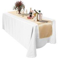 Neel Blue Satin Table Runner, 11" x 108" in Metallic Gold