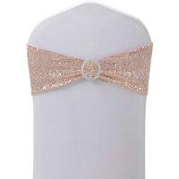 Neel Blue Sequin Chair Band with Slider Buckle, Stretchy Fabric Chair Band Sash in Rose Gold