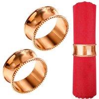 Neel Blue Christmas Beaded Rim Napkin Rings, Serviette Holders, Hammered Design Metal Buckles in Rose Gold