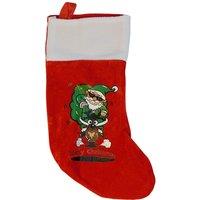 Neel Blue Red Christmas Stocking, Velvet Sock with Cartoon Santa & Reindeer Design