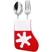 Neel Blue Christmas Cutlery Holder Set, Socks Stocking with Snowflakes Print - 24pcs in Red