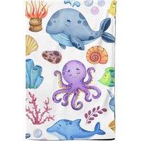Warren Reed - Designer Children'S Sea Life Tea Towel in Blue