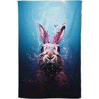 Warren Reed - Designer Rabbit Face Splashart Tea Towel in Blue