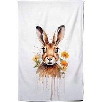 Warren Reed - Designer Watercolour Hare & Daisies Tea Towel in Orange