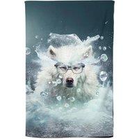 Warren Reed - Designer White Wolf With Glasses Splashart Tea Towel