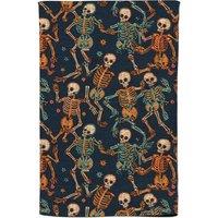 Warren Reed - Designer Dancing Skeletons Tea Towel in Orange