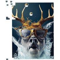 Warren Reed - Designer Stag With Glasses Splashart Jigsaw Puzzle in Grey | Size: 500 Piece