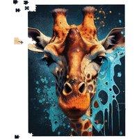 Warren Reed - Designer Blue Giraffe Face Splashart Jigsaw Puzzle in Grey | Size: 1000 Pieces