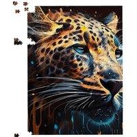 Warren Reed - Designer Leapoard Face Splashart, Dark Background Jigsaw Puzzle in Yellow | Size: 500 Piece