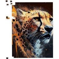Warren Reed - Designer Cheetah Face Splashart Dark Background Jigsaw Puzzle in Yellow | Size: 1000 Pieces