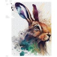 Warren Reed - Designer Hare Close Up Splashart Jigsaw Puzzle in Brown | Size: 500 Piece