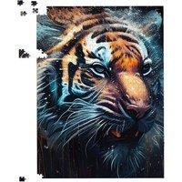 Warren Reed - Designer Tiger Face Splashart Dark Background Jigsaw Puzzle in Brown | Size: 500 Piece