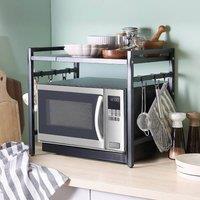 Basilico Expandable Microwave Shelf with Adjustable Carbon Steel Frame in Black