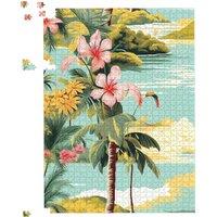 Warren Reed - Designer Palm Trees & Hibiscus Jigsaw Puzzle in Green | Size: 1000 Pieces