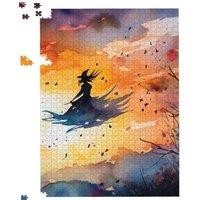 Warren Reed - Designer A Watercolor Graceful Witch Jigsaw Puzzle in Orange | Size: 1000 Pieces
