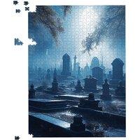 Warren Reed - Designer A Moonlit Graveyard Jigsaw Puzzle in Blue | Size: 500 Piece