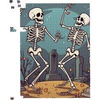 Warren Reed - Designer Dancing Skeletons In A Graveyard Jigsaw Puzzle in Black | Size: 1000 Pieces