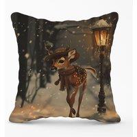 Warren Reed - Designer Fawn In A Snowy Scene Cushions | Size: 45 cm x 45 cm