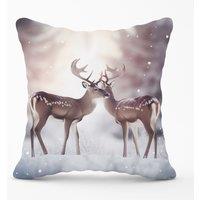 Warren Reed - Designer Reindeer In The Snow Cushions | Size: 45 cm x 45 cm