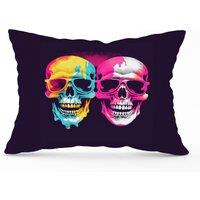 Warren Reed - Designer Pinks & Blue Happy Skeletons Cushions | Size: 33 cm x 48 cm