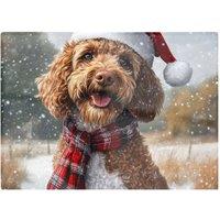Warren Reed - Designer Snowy Christmas Labradoodle Glass Chopping Board