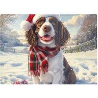 Warren Reed - Designer Snowy Christmas Springer Spaniel Glass Chopping Board