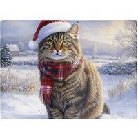 Warren Reed - Designer Christmas Tabby Cat Glass Chopping Board