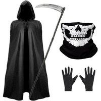 I Love Fancy Dress Grim Reaper Costume - Cape, Snood, Gloves & Scythe in Black