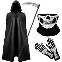 I Love Fancy Dress Grim Reaper Costume - Cape, Snood, Skeleton Gloves & Scythe in Black