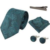 Paul Andrew Paisley Neck Tie Pocket Square Cuff Links in Green
