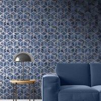 Muriva Elixir Marbled Geometric Wallpaper Roll in Blue