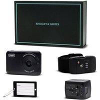 Kingsley & Harper Luxury Travel Accessories Set with Power Bank, Universal Adapter & TSA Luggage Strap - in Black