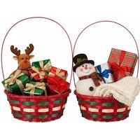 Almineez Set of 2 Christmas Bamboo Hamper Baskets with Handles - Red & Green