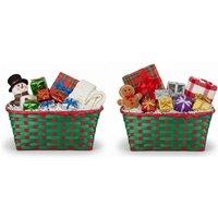 Almineez Set of 2 Bamboo Christmas Hamper Baskets - Red & Green