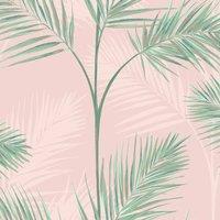 Fine Dcor South Beach Palm Leaf Wallpaper in Baby Pink