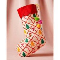 Raspberry Blossom Christmas Stocking - Checkered Gingerbread Print