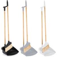 EONLION Handled Bamboo Tube Floor Dust Pan & Broom Brush Set in Black