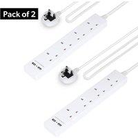 Geepas 4 Gang Extension Lead, 2M Cable Wall Mountable 2 USB Ports in White