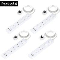 Geepas 4 Gang Extension Lead, 2M Cable Wall Mountable 2 USB Ports in White