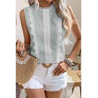 Everyday The Label Women's Green Stripe Lace Patchwork Crew Neck Tank Top | Size: XL