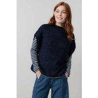 Lily & Me Women's Tabitha Boxy & Relaxed Wide Boat Neck Boucle Knit Poncho in Navy | Size: 8