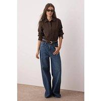 WOVCOR Women's Suede Button-Up Long Sleeve Shirt in Brown | Size: 10