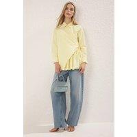 WOVCOR Women's Pleated Wrap-Style Long Sleeve Woven Shirt in Yellow | Size: 10