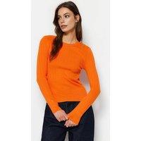WOVCOR Women's Ribbed Crew Neck Slim Fit Knit Sweater in Orange | Size: Small