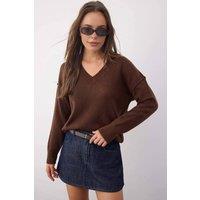 WOVCOR Women's Premium Yarn Basic Knit Sweater in Brown | Size: Small