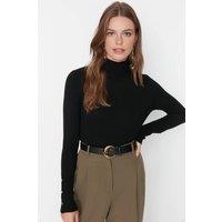 WOVCOR Women's Mercerized Look Basic Knit Sweater in Black | Size: Small