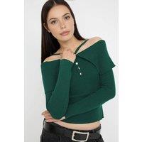 WOVCOR Women's Carmen Halter Neck Knit Sweater in Green | Size: Small
